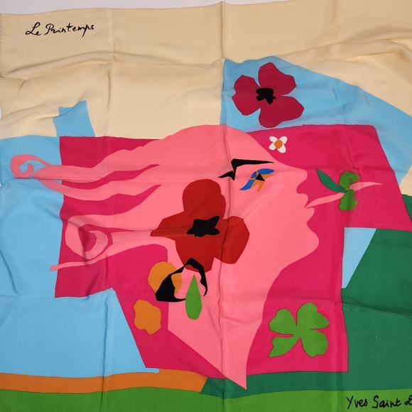 Yves Saint Laurent Accessories - Yves Saint Laurent La Printemps 1983 Multicolor Silk Scarf The Met 4 Seasons
